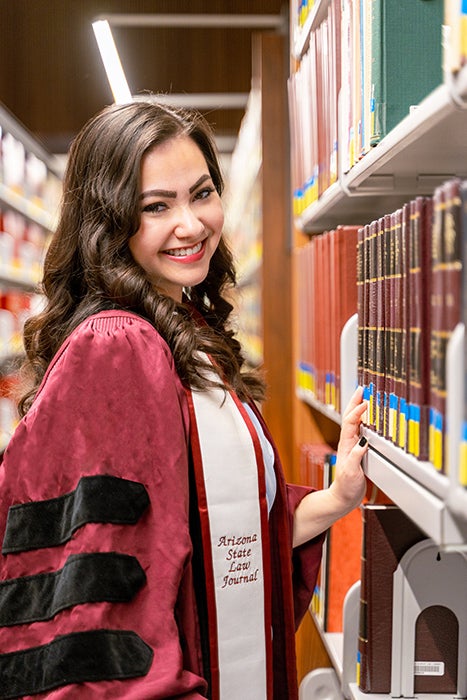 brunette woman in library