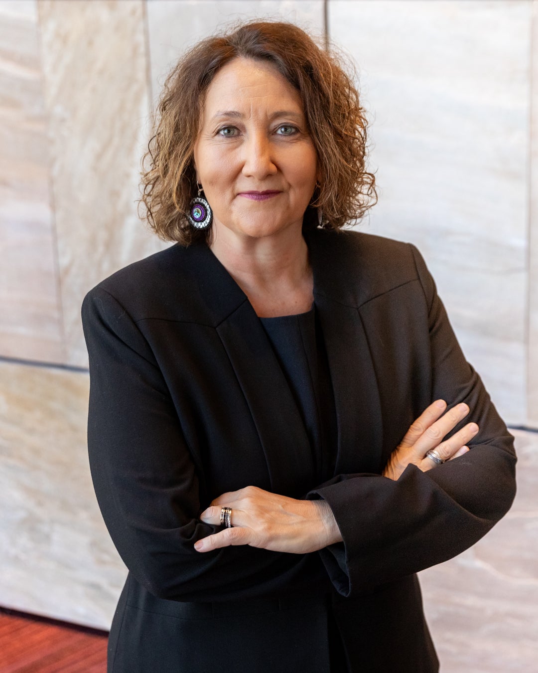 Dean Stacy Leeds posing in the ASU Law Reading Room